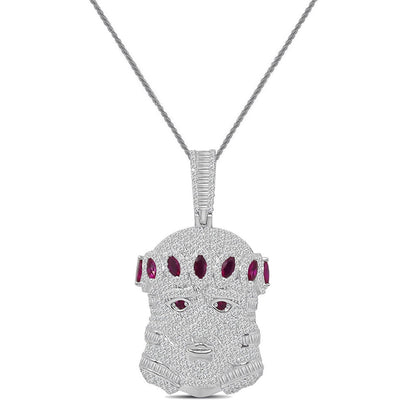 27+ Grams Real Sterling Silver 14K Gold Finish 2.00 Ct. Baguette/Round Cut Simulated Diamond Jesus Face Charm Pendant +Free Chain Unisex
