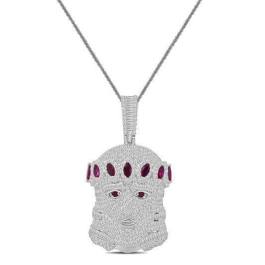 27+ Grams Real Sterling Silver 14K Gold Finish 2.00 Ct. Baguette/Round Cut Simulated Diamond Jesus Face Charm Pendant +Free Chain Unisex