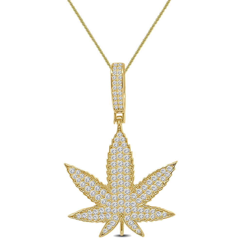Real Genuine 4.00 Cwt. VVS/1 Authentic MOISSANITE Diamond 18+ Grams Weed Marijuana Leaf Plant Men's Custom Pendant Charm Chain Neckless Set