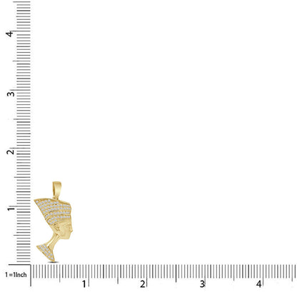 Small 1.50'' Genuine Authentic Italian Sterling Silver Simulated Diamond Egyptian Queen Nefertiti Charm Pendant Chain Neckless Set Unisex