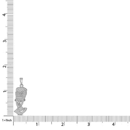 Small 1.50'' Real Genuine Authentic Italian Sterling Silver Simulated Diamond Egyptian Queen Nefertiti Charm Pendant Chain Neckless Set