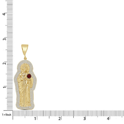 Unisex 2.75'' 14K Gold Finish Simulated Diamond 1.00 Cwt. Saint Jude San Judas Tadeo Religious Charm Pendant Rope Chain Neckless 18+ Grams