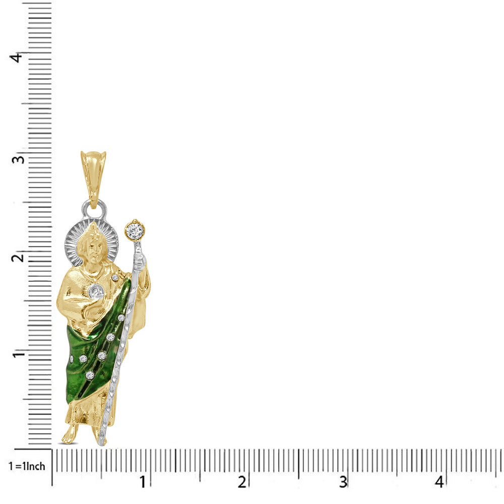 14K Gold Finish Simulated Diamond Saint Jude San Judas Tadeo Unisex Charm Religious Pendant Rope Chain Neckless Set 24 + Grams 3''