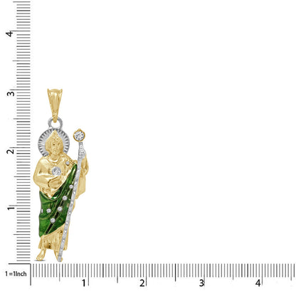 14K Gold Finish Simulated Diamond Saint Jude San Judas Tadeo Unisex Charm Religious Pendant Rope Chain Neckless Set 24 + Grams 3''