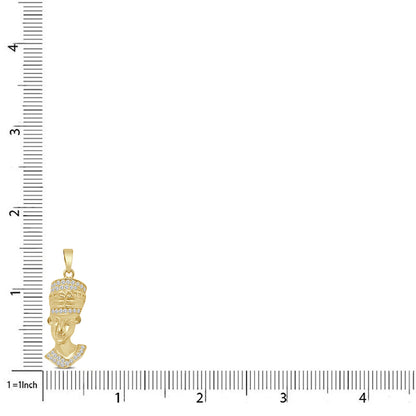 Small 1.50'' Real Genuine Authentic Italian Sterling Silver Simulated Diamond Egyptian Queen Nefertiti Charm Pendant Chain Neckless Set