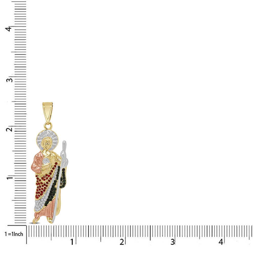 14K Gold Finish 1.25 Cwt. Simulated Diamond Saint Jude San Judas Tadeo Unisex Charm Religious Pendant Rope Chain Neckless Set 2.50''