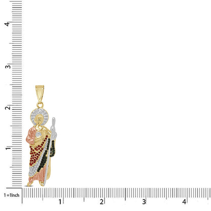 14K Gold Finish 1.25 Cwt. Simulated Diamond Saint Jude San Judas Tadeo Unisex Charm Religious Pendant Rope Chain Neckless Set 2.50''