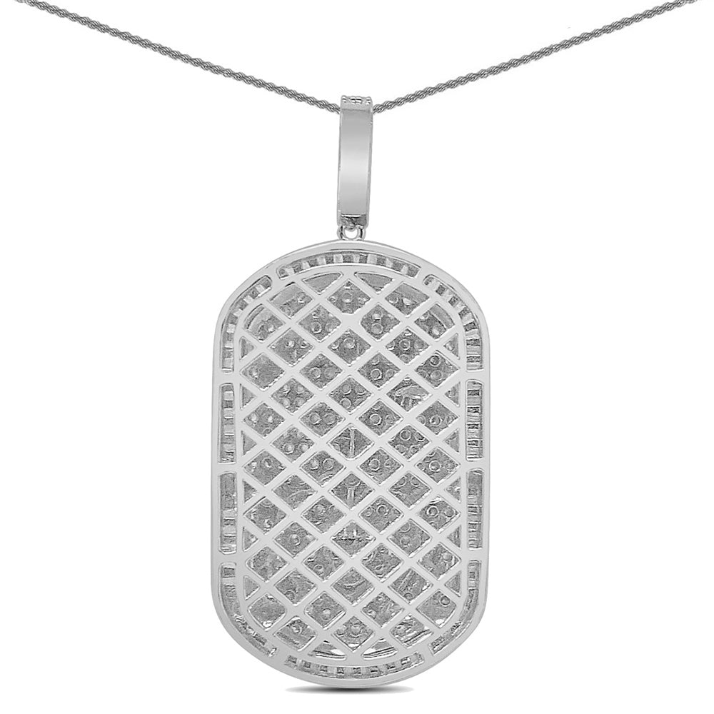 Authentic Sterling Silver 26+ Grams 2.25 Ctw. Baguette/Round Cut Simulated Diamond 14K White Gold On Zodiac Birth Sign Dog Tag Charm Pendant