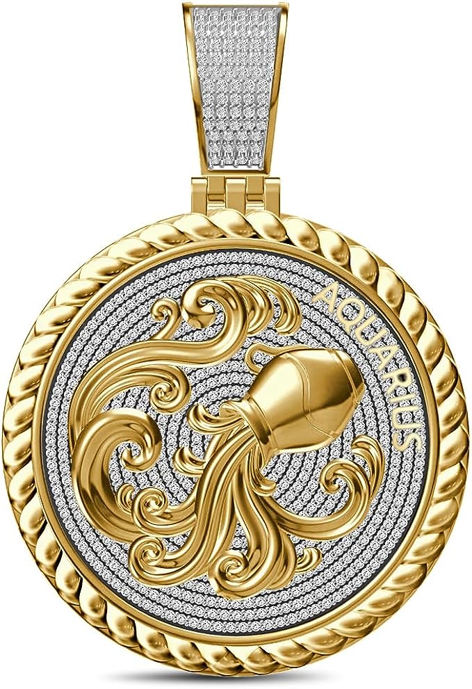 USDIAMONDKING Authentic Real Genuine 1.50 Cwt. VVS/1 MOISSANITE Diamond 40+ Grams Zodiac Lucky Birth Sign Astrology Horoscope 14K Yellow Gold Finish Goodluck Pendant Charm Chain Neckless Set