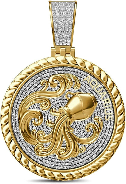 USDIAMONDKING Authentic Real Genuine 1.50 Cwt. VVS/1 MOISSANITE Diamond 40+ Grams Zodiac Lucky Birth Sign Astrology Horoscope 14K Yellow Gold Finish Goodluck Pendant Charm Chain Neckless Set