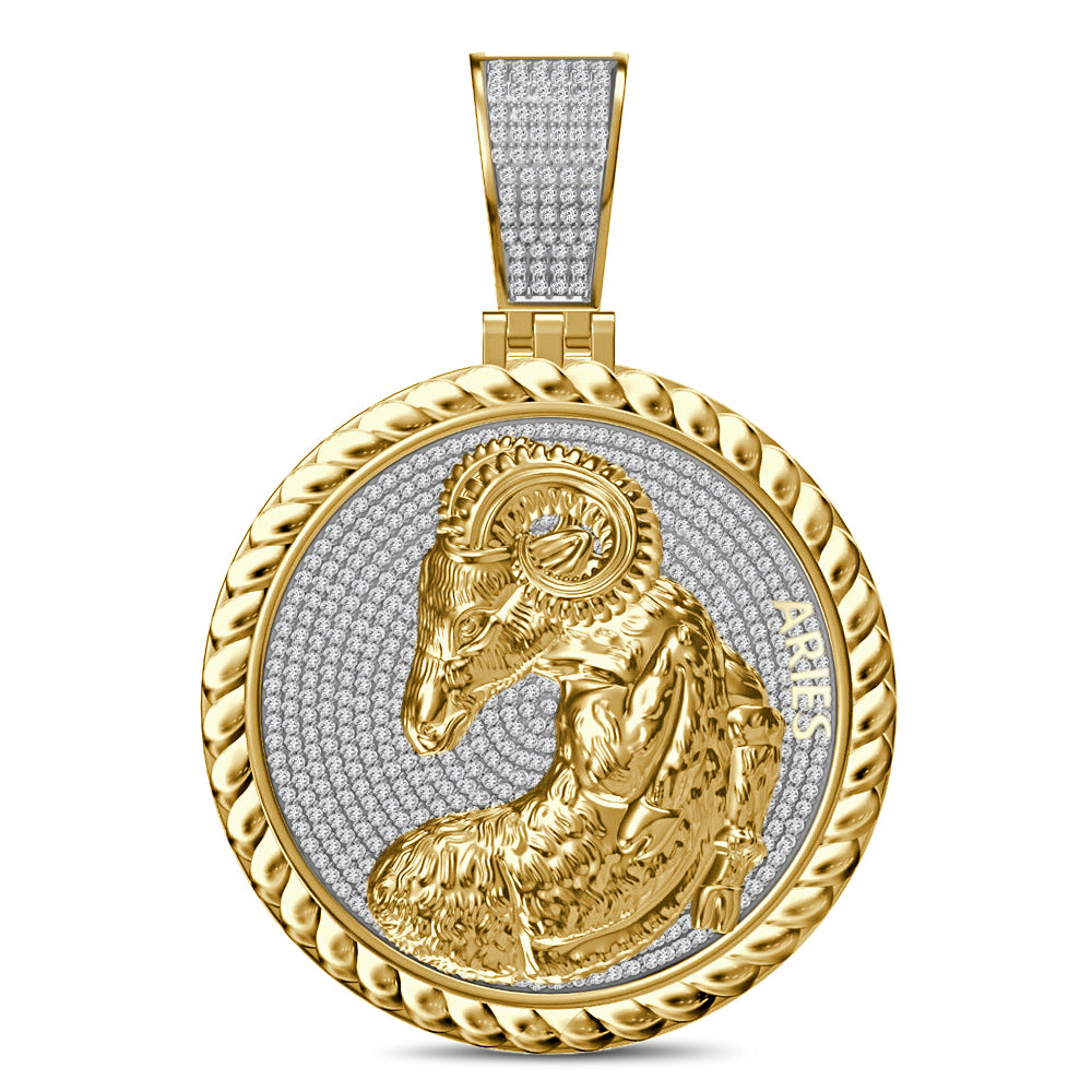 USDIAMONDKING Authentic Real Genuine 1.50 Cwt. VVS/1 MOISSANITE Diamond 40+ Grams Zodiac Lucky Birth Sign Astrology Horoscope 14K Yellow Gold Finish Goodluck Pendant Charm Chain Neckless Set