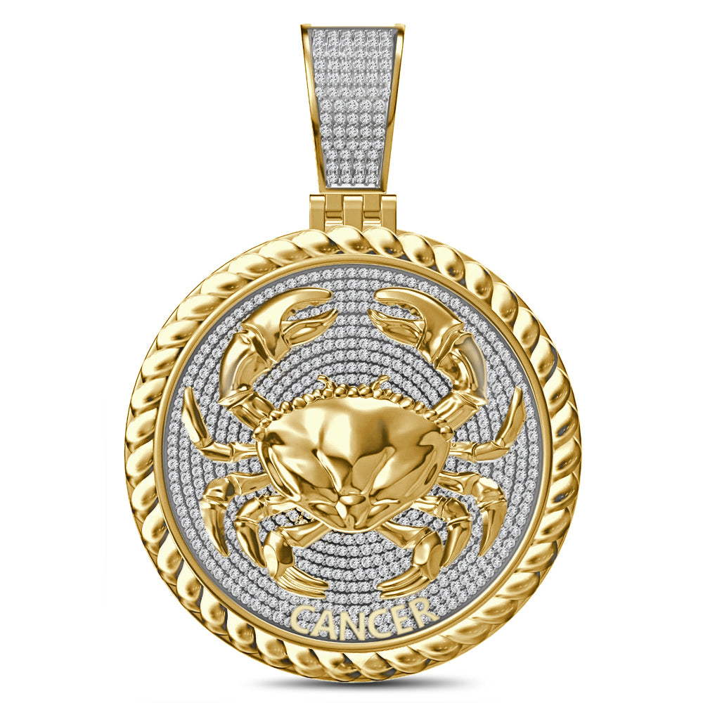 USDIAMONDKING Authentic Real Genuine 1.50 Cwt. VVS/1 MOISSANITE Diamond 40+ Grams Zodiac Lucky Birth Sign Astrology Horoscope 14K Yellow Gold Finish Goodluck Pendant Charm Chain Neckless Set