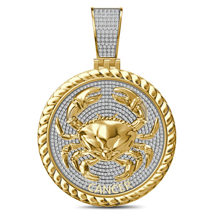USDIAMONDKING Authentic Real Genuine 1.50 Cwt. VVS/1 MOISSANITE Diamond 40+ Grams Zodiac Lucky Birth Sign Astrology Horoscope 14K Yellow Gold Finish Goodluck Pendant Charm Chain Neckless Set