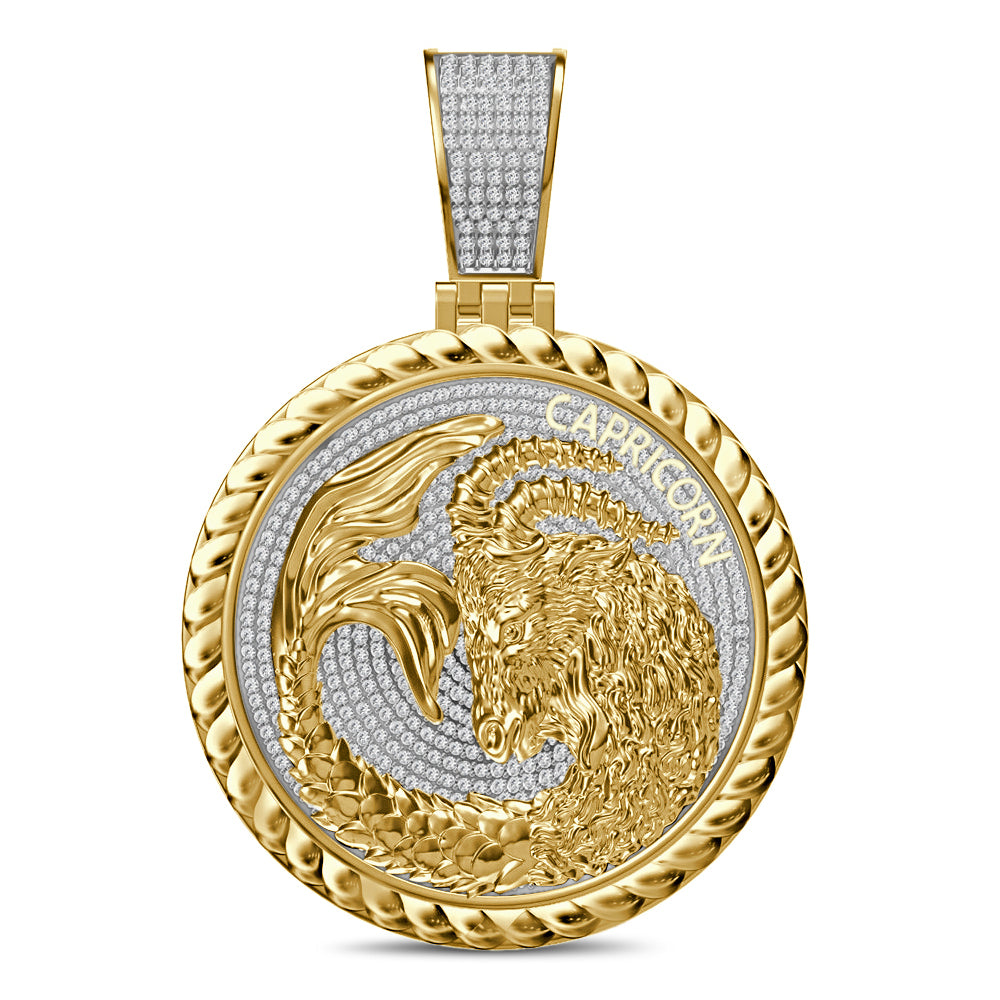 USDIAMONDKING Authentic Real Genuine 1.50 Cwt. VVS/1 MOISSANITE Diamond 40+ Grams Zodiac Lucky Birth Sign Astrology Horoscope 14K Yellow Gold Finish Goodluck Pendant Charm Chain Neckless Set