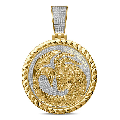USDIAMONDKING Authentic Real Genuine 1.50 Cwt. VVS/1 MOISSANITE Diamond 40+ Grams Zodiac Lucky Birth Sign Astrology Horoscope 14K Yellow Gold Finish Goodluck Pendant Charm Chain Neckless Set