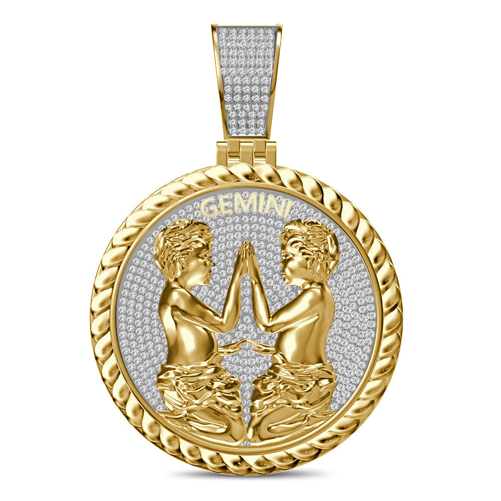 USDIAMONDKING Authentic Real Genuine 1.50 Cwt. VVS/1 MOISSANITE Diamond 40+ Grams Zodiac Lucky Birth Sign Astrology Horoscope 14K Yellow Gold Finish Goodluck Pendant Charm Chain Neckless Set