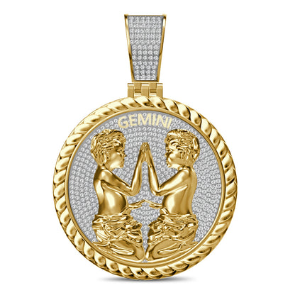 USDIAMONDKING Authentic Real Genuine 1.50 Cwt. VVS/1 MOISSANITE Diamond 40+ Grams Zodiac Lucky Birth Sign Astrology Horoscope 14K Yellow Gold Finish Goodluck Pendant Charm Chain Neckless Set