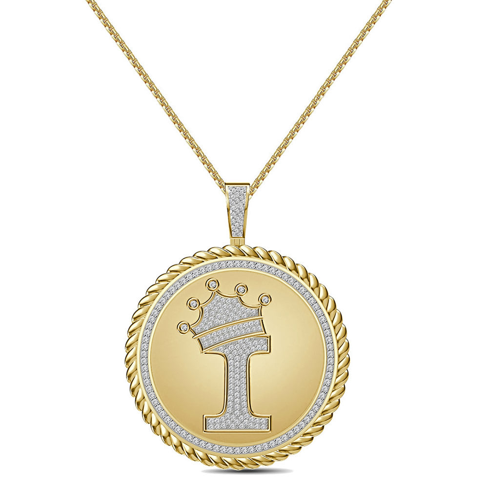 Real Genuine Authentic 1.75 Cwt. VVS1 MOISSANITE Diamond 32+ Grams Crown Initial Alphabet Letter Pendant Medallion 10K Gold On Charm + Chain