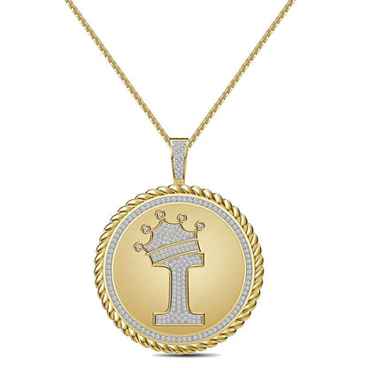 Real Genuine Authentic 1.75 Cwt. VVS1 MOISSANITE Diamond 32+ Grams Crown Initial Alphabet Letter Pendant Medallion 10K Gold On Charm + Chain