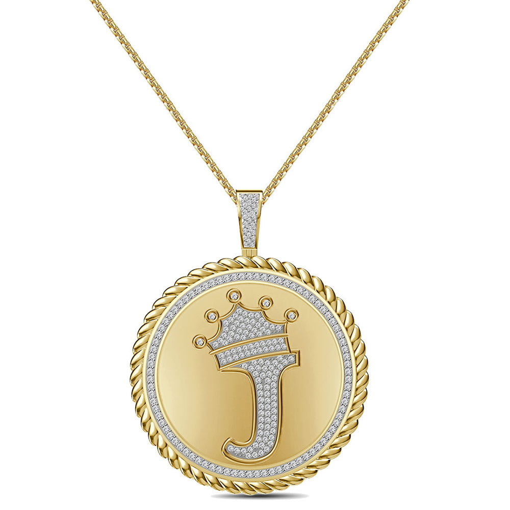 Real Genuine Authentic 1.75 Cwt. VVS1 MOISSANITE Diamond 32+ Grams Crown Initial Alphabet Letter Pendant Medallion 10K Gold On Charm + Chain