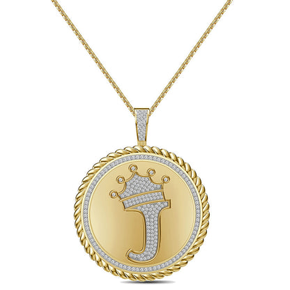 Real Genuine Authentic 1.75 Cwt. VVS1 MOISSANITE Diamond 32+ Grams Crown Initial Alphabet Letter Pendant Medallion 10K Gold On Charm + Chain