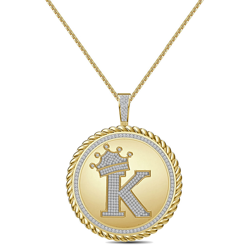 Real Genuine Authentic 1.75 Cwt. VVS1 MOISSANITE Diamond 32+ Grams Crown Initial Alphabet Letter Pendant Medallion 10K Gold On Charm + Chain