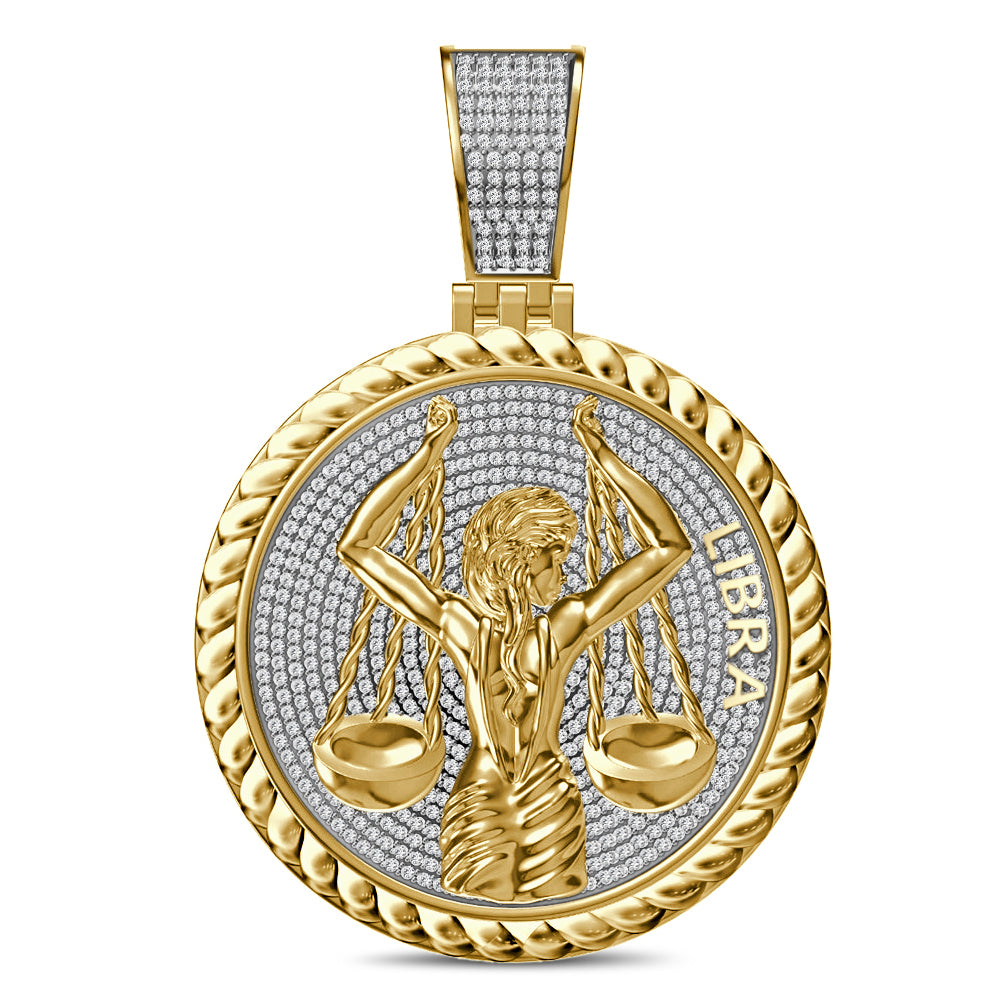 USDIAMONDKING Authentic Real Genuine 1.50 Cwt. VVS/1 MOISSANITE Diamond 40+ Grams Zodiac Lucky Birth Sign Astrology Horoscope 14K Yellow Gold Finish Goodluck Pendant Charm Chain Neckless Set