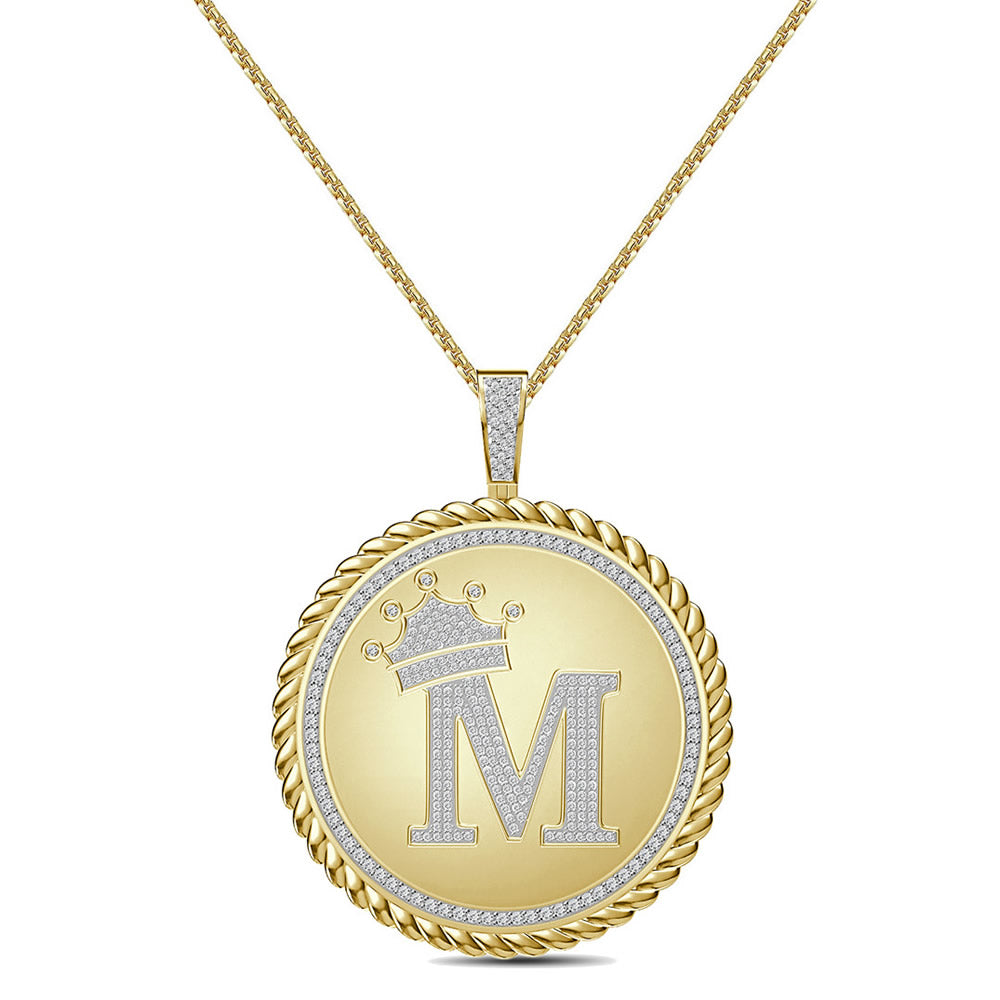 Real Genuine Authentic 1.75 Cwt. VVS1 MOISSANITE Diamond 32+ Grams Crown Initial Alphabet Letter Pendant Medallion 10K Gold On Charm + Chain
