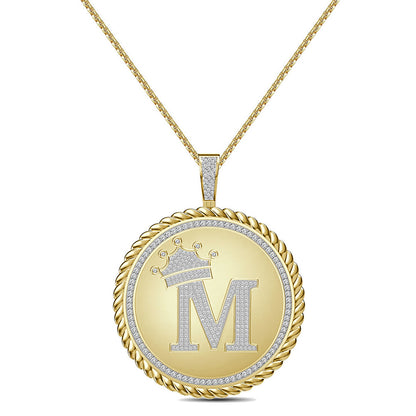 Real Genuine Authentic 1.75 Cwt. VVS1 MOISSANITE Diamond 32+ Grams Crown Initial Alphabet Letter Pendant Medallion 10K Gold On Charm + Chain