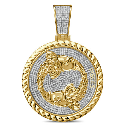 USDIAMONDKING Authentic Real Genuine 1.50 Cwt. VVS/1 MOISSANITE Diamond 40+ Grams Zodiac Lucky Birth Sign Astrology Horoscope 14K Yellow Gold Finish Goodluck Pendant Charm Chain Neckless Set