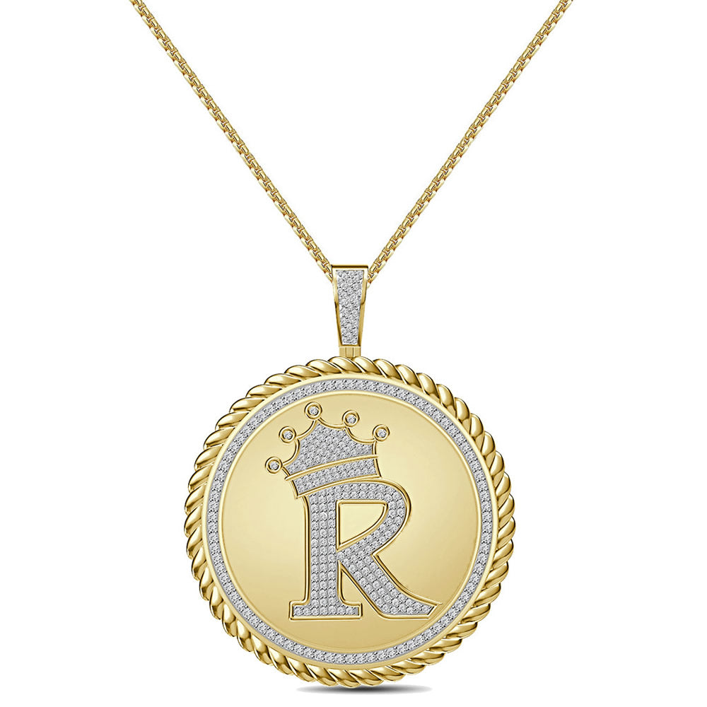Real Genuine Authentic 1.75 Cwt. VVS1 MOISSANITE Diamond 32+ Grams Crown Initial Alphabet Letter Pendant Medallion 10K Gold On Charm + Chain