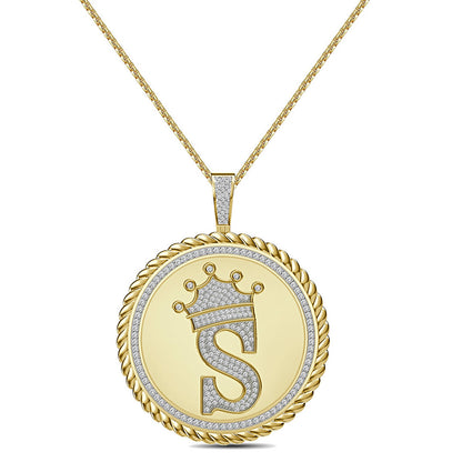 Real Genuine Authentic 1.75 Cwt. VVS1 MOISSANITE Diamond 32+ Grams Crown Initial Alphabet Letter Pendant Medallion 10K Gold On Charm + Chain