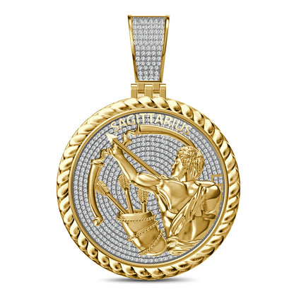 USDIAMONDKING Authentic Real Genuine 1.50 Cwt. VVS/1 MOISSANITE Diamond 40+ Grams Zodiac Lucky Birth Sign Astrology Horoscope 14K Yellow Gold Finish Goodluck Pendant Charm Chain Neckless Set