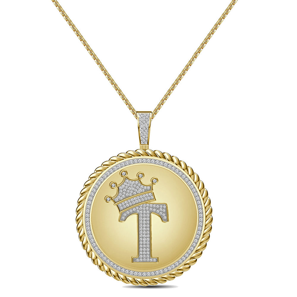 Real Genuine Authentic 1.75 Cwt. VVS1 MOISSANITE Diamond 32+ Grams Crown Initial Alphabet Letter Pendant Medallion 10K Gold On Charm + Chain