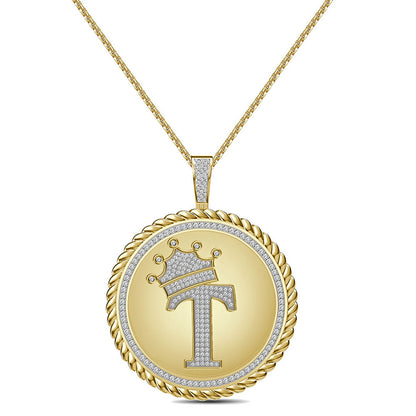 Real Genuine Authentic 1.75 Cwt. VVS1 MOISSANITE Diamond 32+ Grams Crown Initial Alphabet Letter Pendant Medallion 10K Gold On Charm + Chain