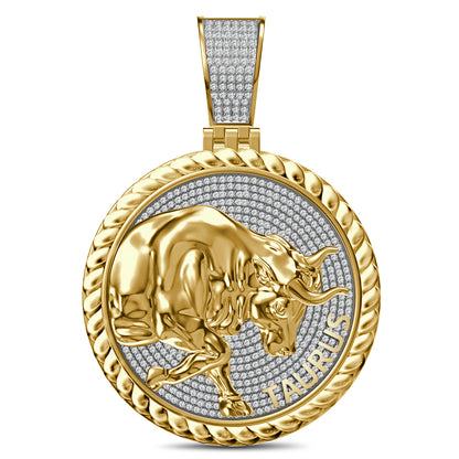 USDIAMONDKING Authentic Real Genuine 1.50 Cwt. VVS/1 MOISSANITE Diamond 40+ Grams Zodiac Lucky Birth Sign Astrology Horoscope 14K Yellow Gold Finish Goodluck Pendant Charm Chain Neckless Set