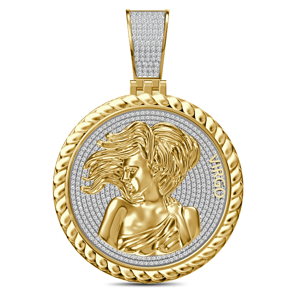 USDIAMONDKING Authentic Real Genuine 1.50 Cwt. VVS/1 MOISSANITE Diamond 40+ Grams Zodiac Lucky Birth Sign Astrology Horoscope 14K Yellow Gold Finish Goodluck Pendant Charm Chain Neckless Set
