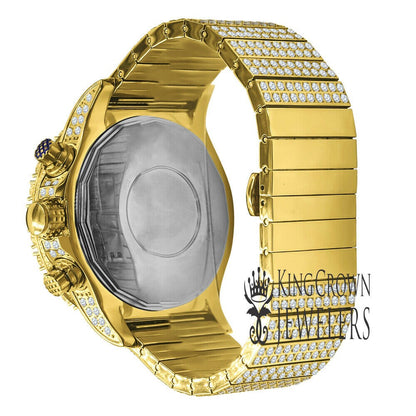Mens Solid Stainless Steel 14K  Gold Finish Jojino Joe Rodeo Simulated Diamonds Watch 48mm