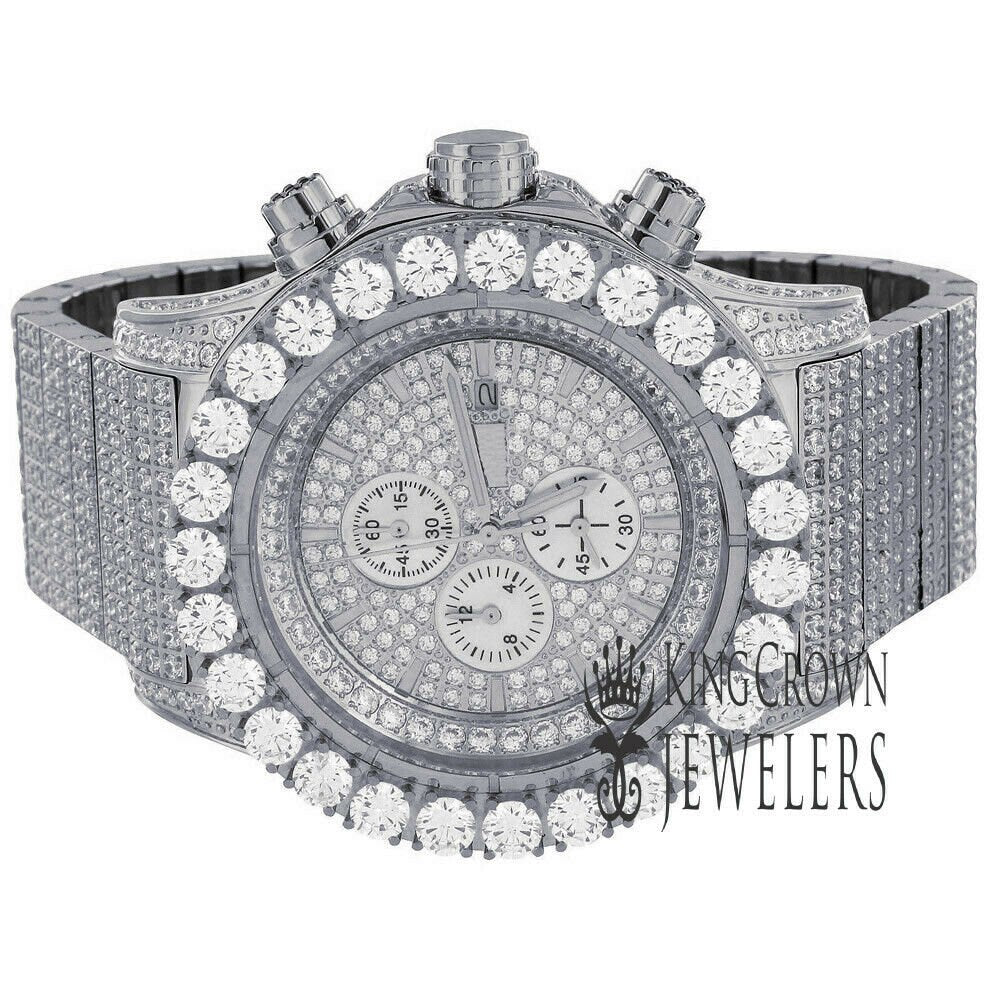Mens Solid Stainless Steel 14K  Gold Finish Jojino Joe Rodeo Simulated Diamonds Watch 48mm