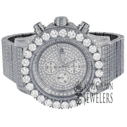 Mens Solid Stainless Steel 14K  Gold Finish Jojino Joe Rodeo Simulated Diamonds Watch 48mm