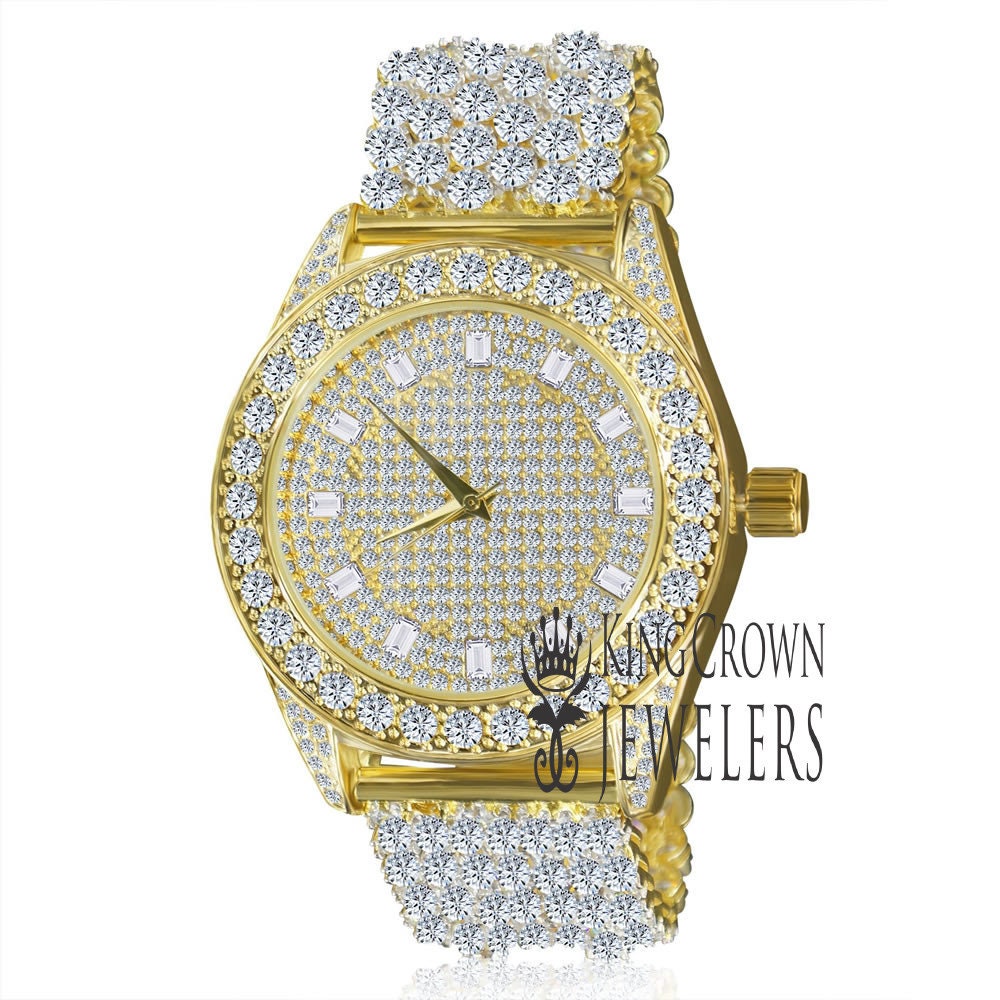 Mens Fully Iced Yellow Gold Tone Watch Joe Rodeo Jojo Jojino Custom Luxury Band