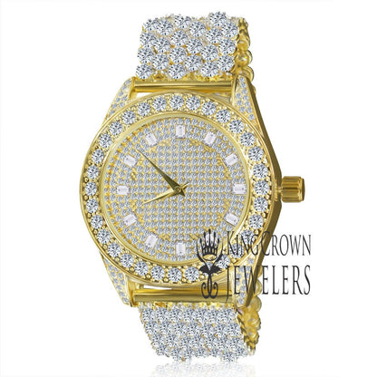 Mens Fully Iced Yellow Gold Tone Watch Joe Rodeo Jojo Jojino Custom Luxury Band