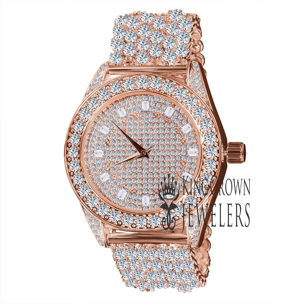 Rose Gold Copper Tone Mens Fully Iced Simulated Diamond Watch Joe Rodeo Jojo Jojino Custom Luxury Band