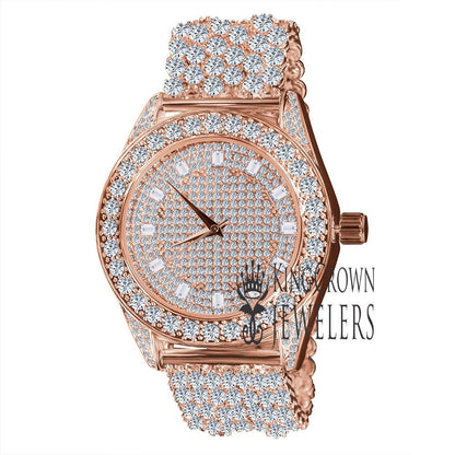 Rose Gold Copper Tone Mens Fully Iced Simulated Diamond Watch Joe Rodeo Jojo Jojino Custom Luxury Band