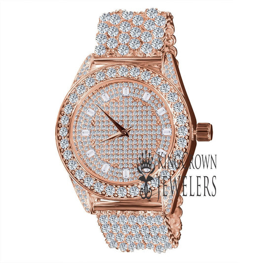 Rose Gold Copper Tone Mens Fully Iced Simulated Diamond Watch Joe Rodeo Jojo Jojino Custom Luxury Band