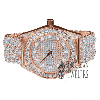 Rose Gold Copper Tone Mens Fully Iced Simulated Diamond Watch Joe Rodeo Jojo Jojino Custom Luxury Band
