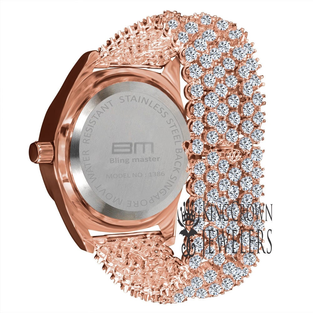 Rose Gold Copper Tone Mens Fully Iced Simulated Diamond Watch Joe Rodeo Jojo Jojino Custom Luxury Band