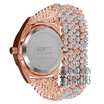 Rose Gold Copper Tone Mens Fully Iced Simulated Diamond Watch Joe Rodeo Jojo Jojino Custom Luxury Band