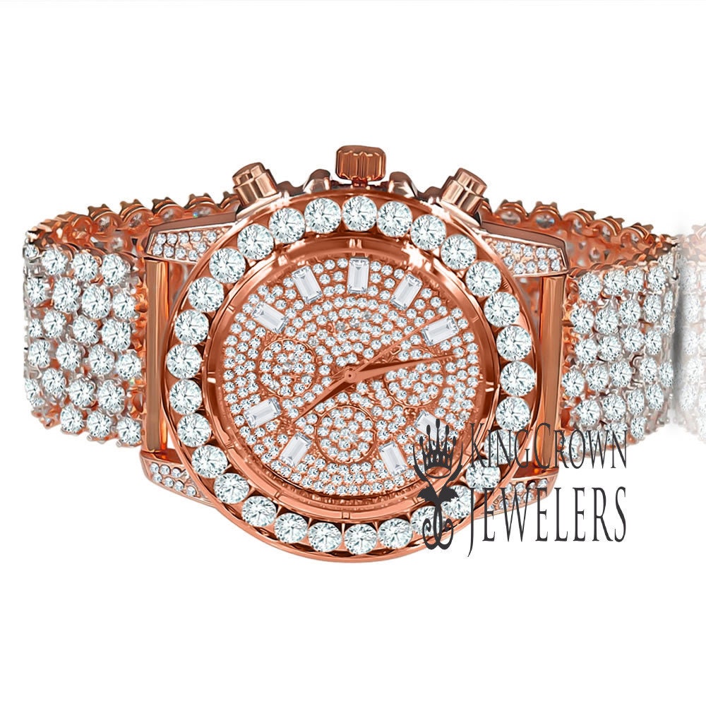 Rose Gold Copper Tone Mens Luxury Bling Custom Iced Out Dial & Band Simulated Diamond  Joe Rodeo Jojo Jojino Watch