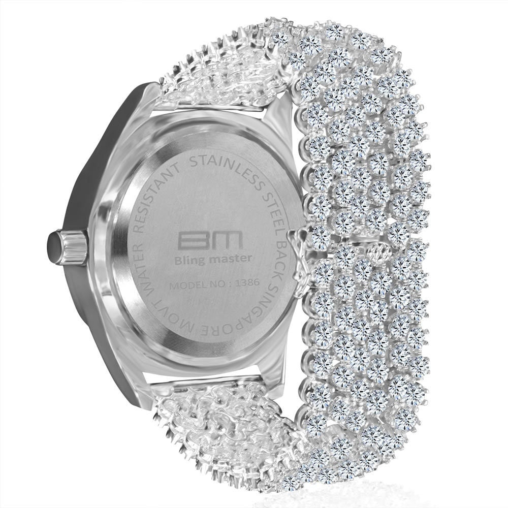 Solitaire  Luxury Bling Custom Iced Out Dial & Band Simulated Diamond White Gold Tone Joe Rodeo Jojino Watch
